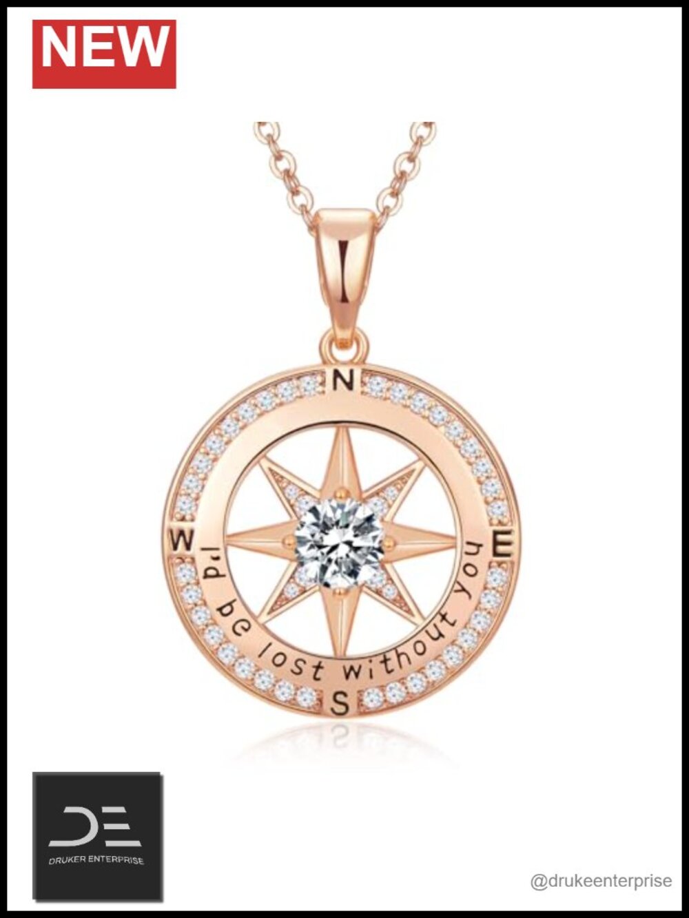 Meeshi Rose Gold Plated Sterling Silver Compass Pendant Necklace for Women,
